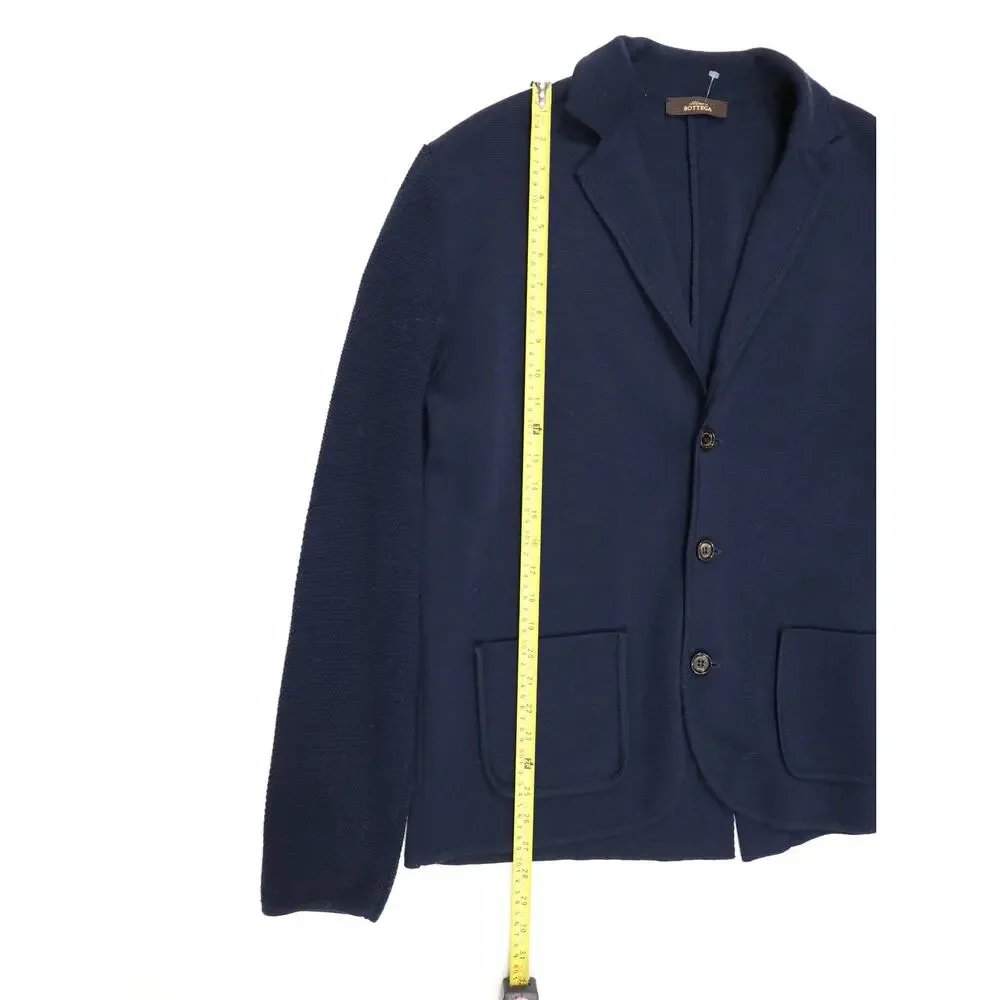 Quiet Luxury European Wool Knit Blazer Cardigan Cortigiano in Bottega Navy Small